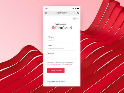 PicaCloud Sign Up button cloud form input ios login logo mobile register signup