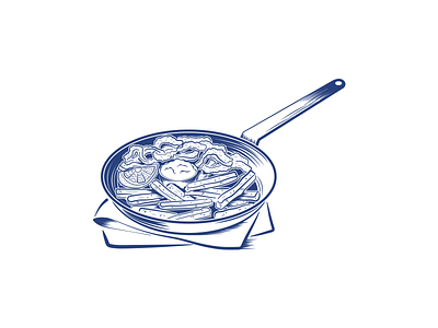 Another day, another pan food illustration illustrator line work monotone pan restaurant seafood simple vector yummy