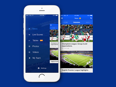 Football App - menu app football ios iphone iphone6 menu mobile navigation news