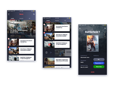 Game News App app games ios listing mobile news sketch ui ux