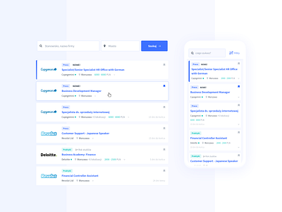 Absolvent.pl - Job Offers cards careers clean job board job listing jobs listing mobile responsive search ui ux web design website