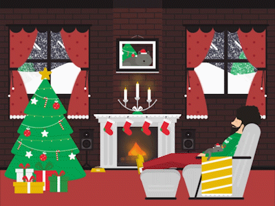 Oh the weather outside is frightful animation christmas fireplace illustration motion snow tree windows