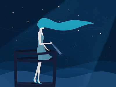 Suspended Animation girl illustration night sea waves woman