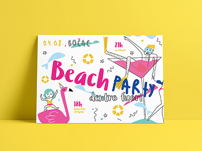 Beach parteeey beach coloful illustration kids party poster sea summer