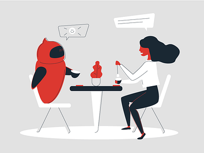 Conversation with a bot ai bot chatbot coffee conversation experience illustration vector