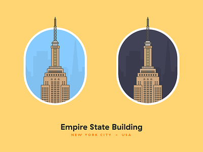 Empire State Building Illustration 🇺🇸 🏢 day empire state building flat illustration new york night pastel united states usa yellow
