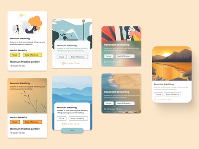 Breathe Fit - Exercise Card Design Trials app breathing cards design mindfulness mobile app nature ui user experience user interface ux wellness