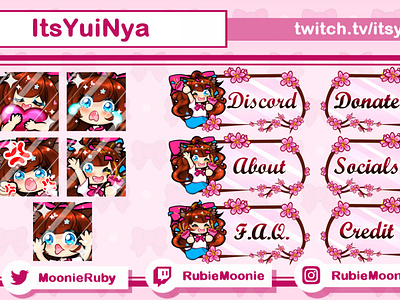 5 Emotes + 6 Panels for ItsYuiNya branding chibi cute emote graphic design kawaii twitchemote twitchpanel vtuber