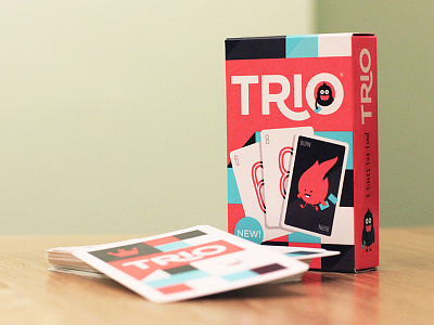 Trio Card Game - Finished Result blue box branding cards character identity logo monster packaging pink print