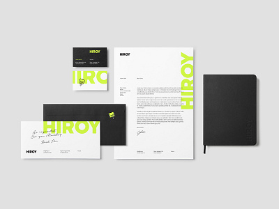 Hiroy Stationery brand branding business card character compliments slip emboss identity letterhead logo notebook stationery