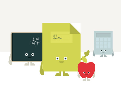 The Full "Family" apple black book calculator cartoon chalkboard character green handwritten paper red school