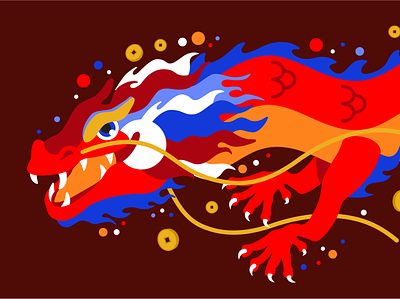Red Dragon ancient asia asian blue china chinese coins dragon illustration lizard myth mythical red wyrm