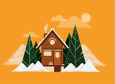Winter Cabin cabin camping clouds cottage cozy hipster illustration mountain snow snowman solstice trees warm winter