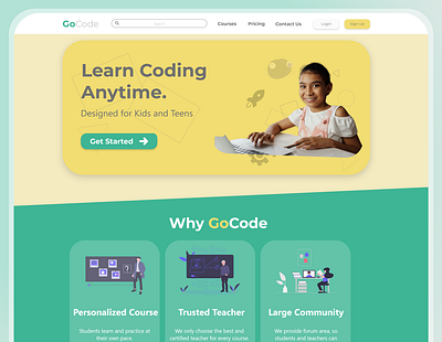GoCode - Online Coding Course Website app branding code coding course design fun illustration kids learn learning logo onlinecourse tech technology tutor ui ux web website