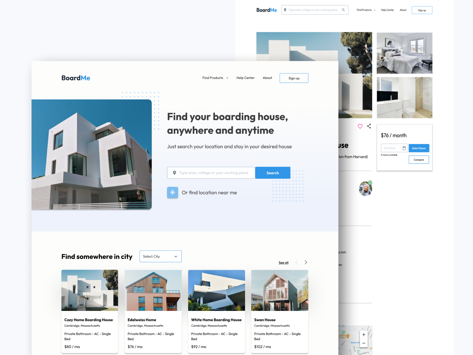 BoardMe Boarding House Finder site by Ardianto Mahadi on Dribbble