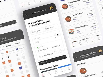 Train Ticket Booking App app booking branding design find finder graphic design illustration logo mobile mobileapp ticket train ui ux vector