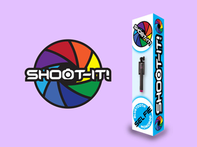 SHOOT-IT! Selfie Stick box bluetooth branding colorful design icon logo packaging selfie selfie stick typography vector