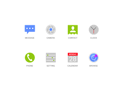 8 Icons android browse calendar camera clock contact icon message phone photoshop setting work