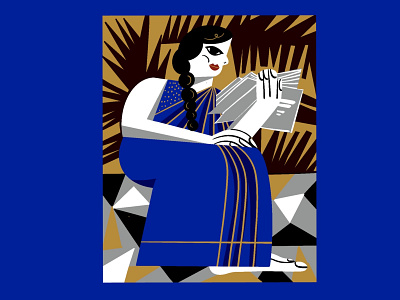 Bold and Beatiful blockprint blue bold books characterdesign culture digital illustration editorial illustration illustrator india linocut painting papercut procreate reading saree travel tribal woman