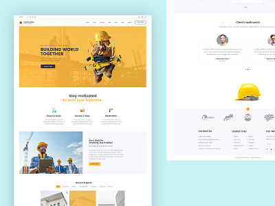 Construction Company Website Design | Landing Page builder clean clean creative cleaning services construction construction company construction website themeforest ui ux yellow