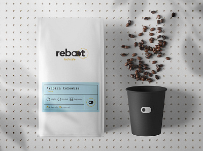 Reboot - Tech Cafe - Naming, Logo and Packaging branding cafe coffee coffee logo coffee packaging design graphic design logo logo design logotype naming packaging visual identity