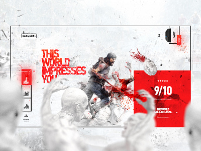 Days gone – first screen concept blood blood pressure colorful dead game game art game design head hero image play station ps rain red sword typogaphy ui ux webdesign white zombie