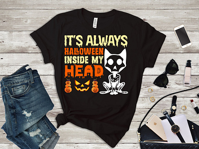 it's always halloween inside my head t shirt design cooler full design design graphic design halloween t shirt design illustration svg t shirt design typography vector