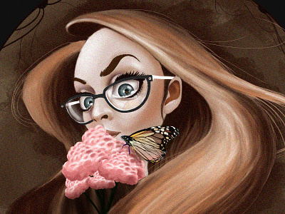 Illustration- portret- She's such a fool for flowers beauty butterfly digital painting flowers ginger girl girl with glasses illustration redhead