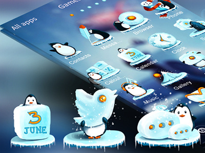 Penguins Theme cold ice icons icy illustration launcher peguin penguins theme
