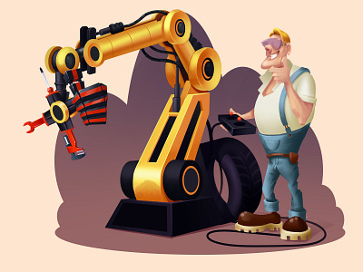 Mechanic cartoon character design illustration mechanic robot