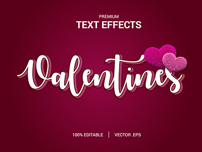 Valentine text effect vectors, set elegant pink purple abstract
