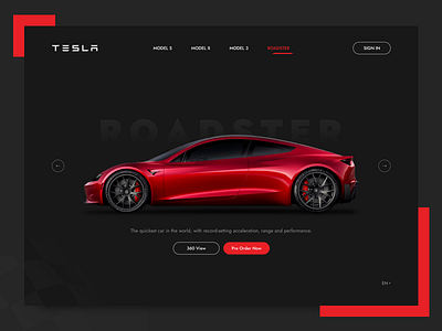 Tesla Landing Page - Concept concept dark ui header landing page roadster sketch tesla ui user interface web