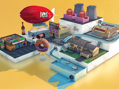 Simpsons City c4d cinema 4d city duff isometric realflow render simpsons springfield