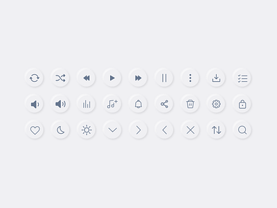 Neumorphic music player icon set app app design application design icon design music app music player neumorphism ui