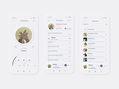 Neumorphism music app design light mode