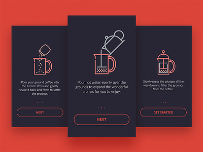 French Press Onboarding app coffee french press icon mobile onboarding ui