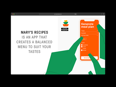 Mary's Recipes. Web design and illustrations app black blue color colorful design digital digitalpainting figma food hands illustration interface logo product ui ux web webdesign white