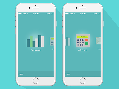 Swiping menu app bank blue icons ios iphone phone render settings test ui
