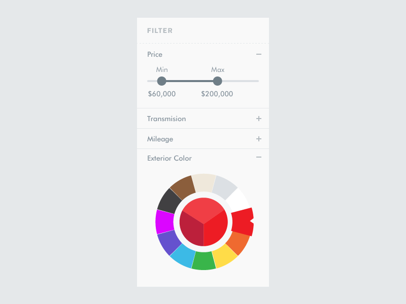 Car Fitler V2 car filter pricing color picker rainbow accordion
