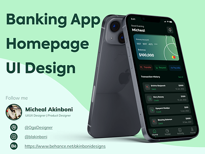 Banking App Homepage UI Design by Me app figma product design ui ui design uiux design ux