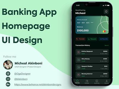 Banking App Homepage UI Design by Me