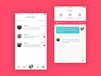 Wandernaut Conversations chat conversations invitations mobile search ui ux wandernaut