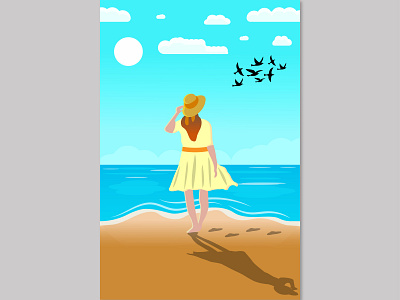 Women watching birds beach birds design graphic design illustration vector women