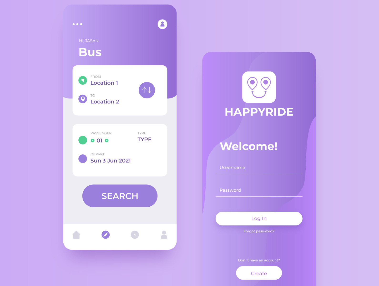 Happy Ride City Bus Transportation App UI Design by Professional