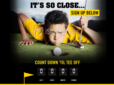 Custom Golf Game Teaser page black golf typography yellow