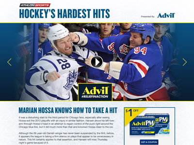 Hockey's Hardest Hits Concept Mock for Advil advil hardest hits hockey nhl