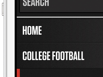 Mobile AthlonSports.com Navigation athlon sports college football dark colors mobile navigation slide out menu textured ui