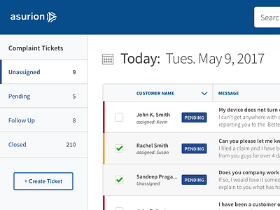 Asurion Complaints App / Ticketing UI Design clean custom complaints app grids simple ui