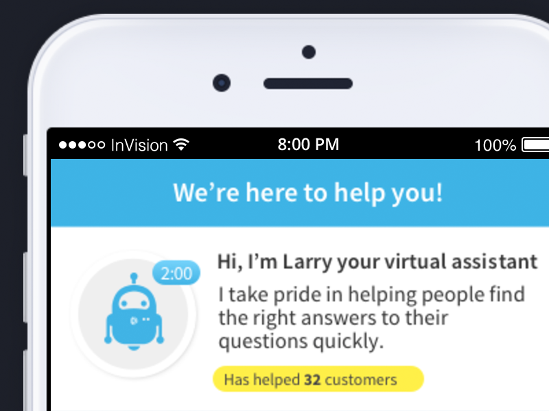 Larry Virtual Assistant Discovery Design good ux ai machine learning chat channel virtual assistant chat bot