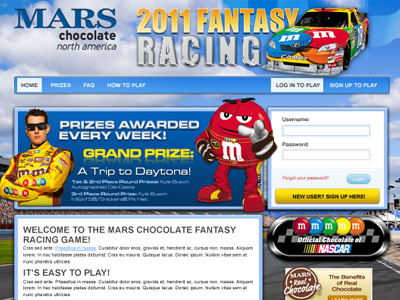 Mars Chocolate Racing Game colorful mars mm nascar web